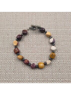 7 Inch Silver Plated Mookaite Jasper Stone Bracelet A7327